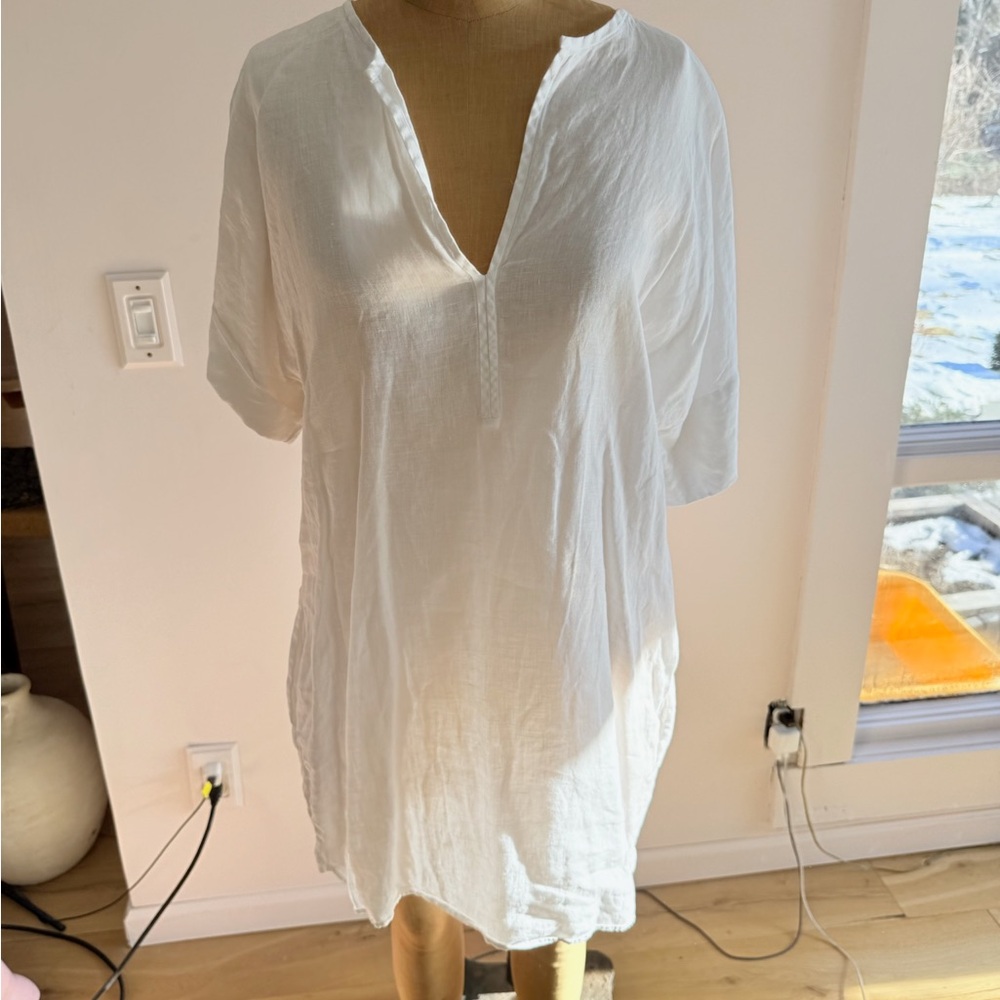 White V-Neck Tunic Dress ZARA L